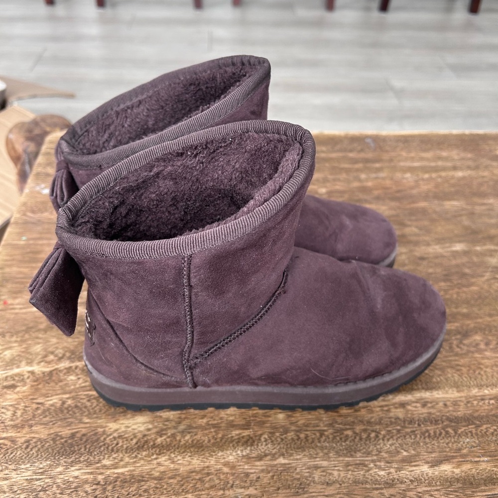 UGG 36 Meideka Shoes MDK Sport Brown Sheepskin Boots Suede Bows Size 38